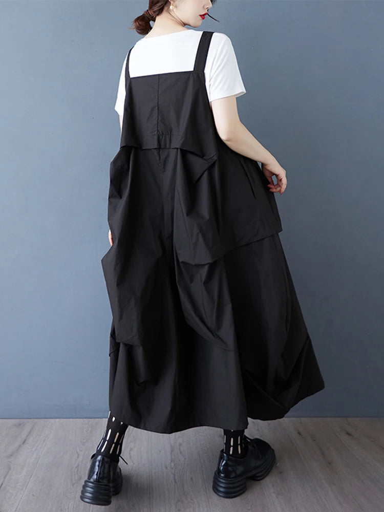 XITAO Irregular Folds Women Dress Loose Slimming A-line Women Summer Sleeveless Solid Color Temperament Trend Dress ZMY1211