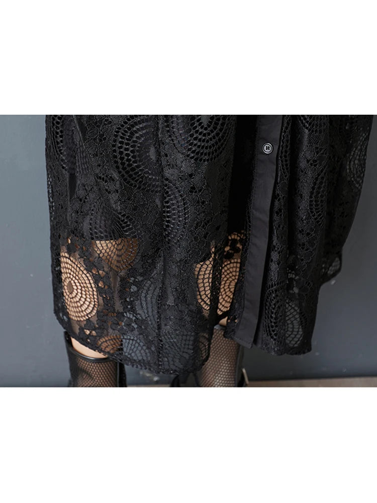 XITAO Patchwork Pocket Hollow Out Mesh Dress Casual Loose Fitting A-line Sleeveless Sweet New Arrival Summer Women Dress GYX1648