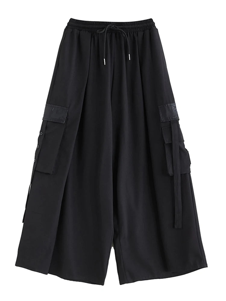 XITAO Elastic Waist Pocket Lace-up Pant Casual Solid Color New Wide-leg Slimming Fashion Leisure Spring Women Pant GYX1548