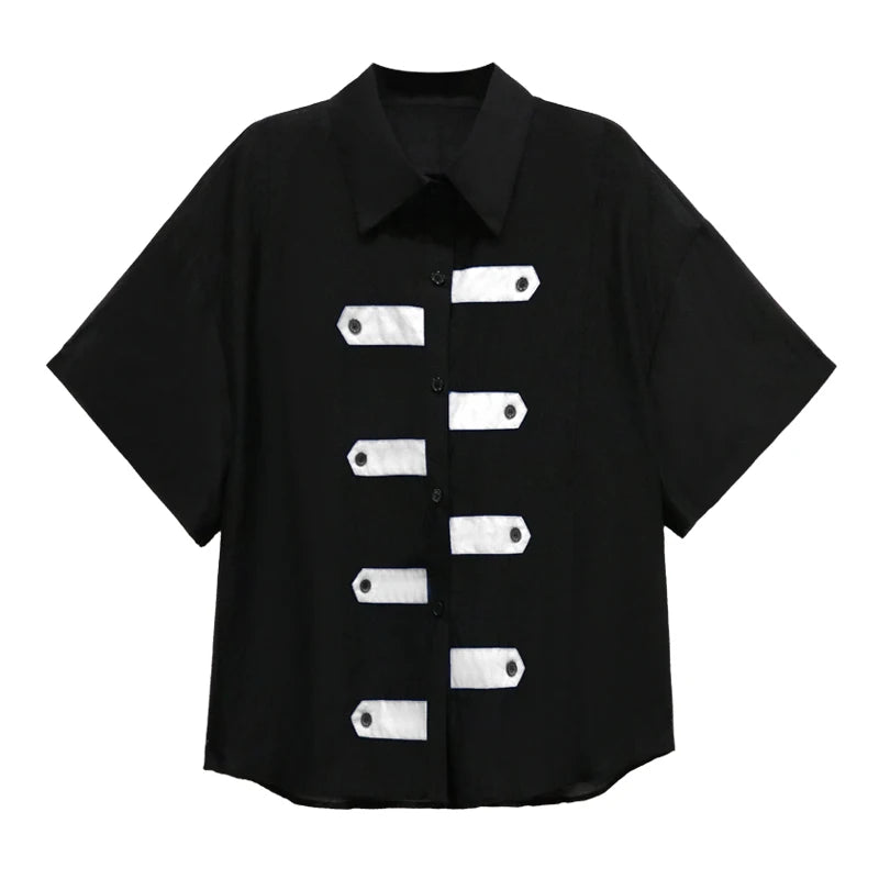 XITAO Casual Short Sleeve Shirt Contrast Color Patchwork Button Decorate Top Loose Fashion Women Shirt Summer New WLD20189