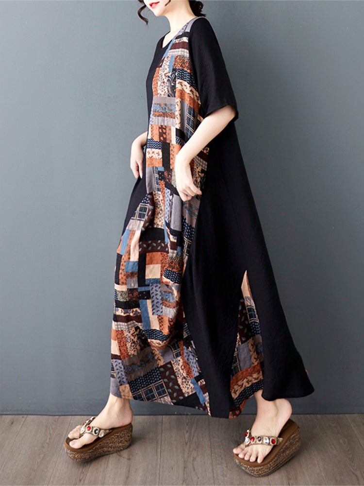 XITAO Asymmetrical Patchwork Dress O-neck Print A-line Half Sleeve Comfortable Pullover Summer Women Dress ZMY1130