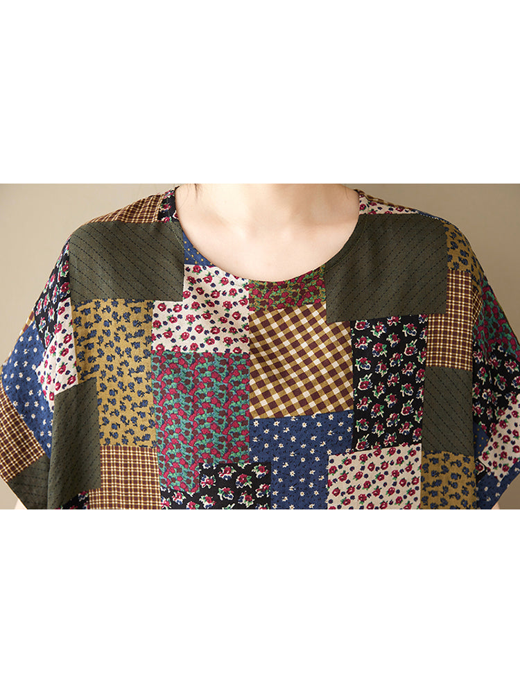 XITAO Geometric Print O-neck Dress Loose Fitting A-line Casual Personality Short Sleeve Summer Female Dress ZMY1129