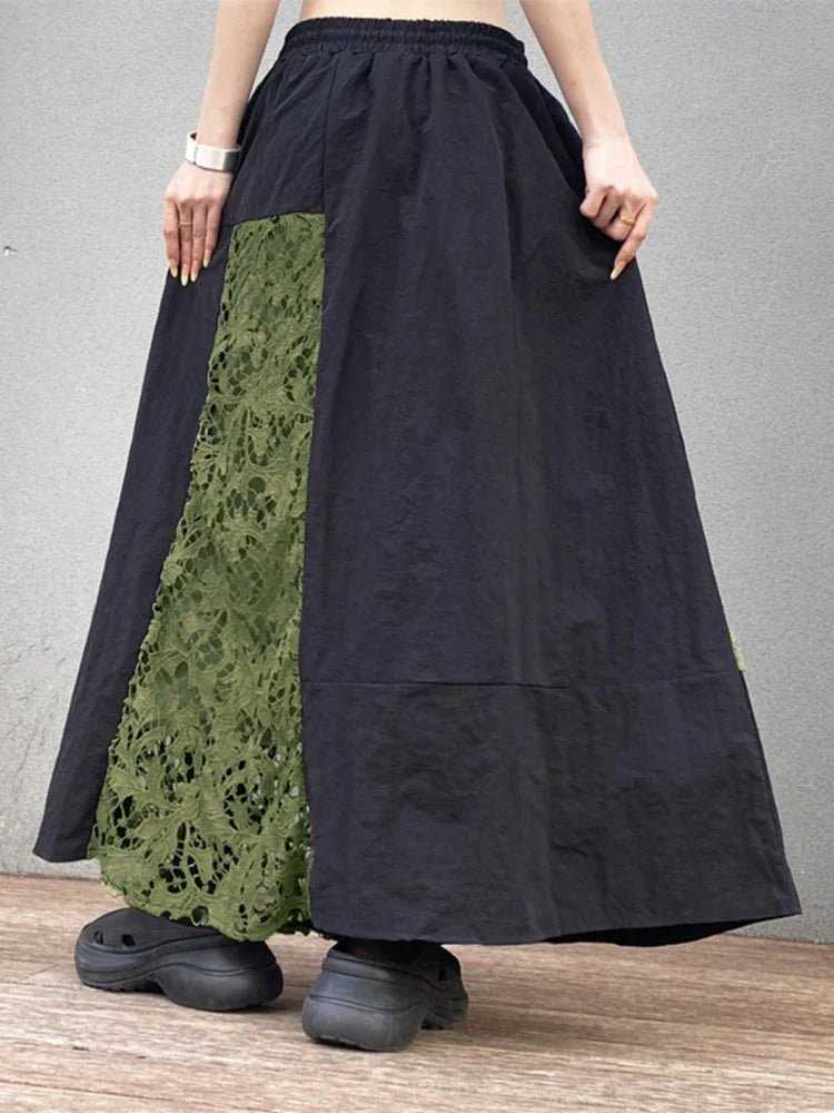 XITAO Contrast Color Lace Patchwork Skirt Loose Fashion Casual Women Summer New All-match A-line Skirt Street Trendy WLD20250