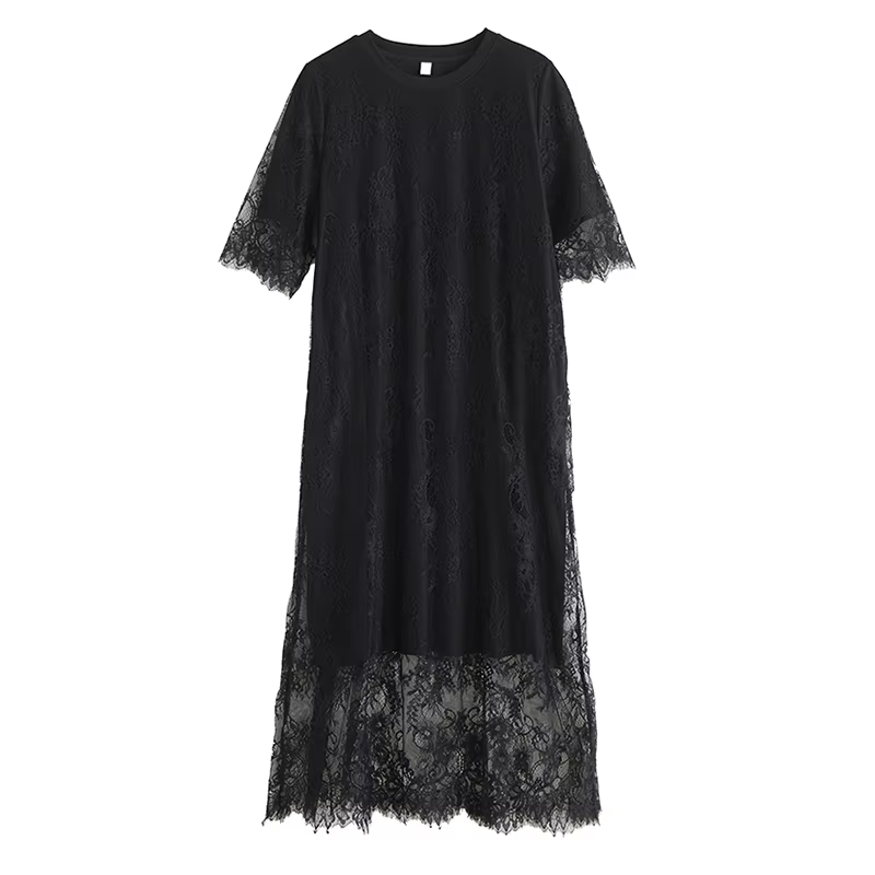 XITAO Mesh Patchwork O-neck Dress Temperament Elegant Irregular Women Summer Goddess Fan Short Sleeve Women Dress HQQ2477