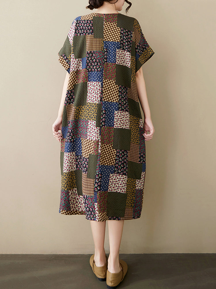 XITAO Geometric Print O-neck Dress Loose Fitting A-line Casual Personality Short Sleeve Summer Female Dress ZMY1129