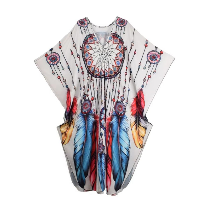 XITAO Print Bat Wing Sleeve Casual Dress Vintage Temperament New Arrival All-match Pullover V-neck Summer Woman Dress GJ1162
