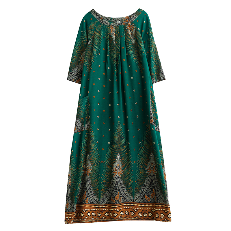 XITAO Print Folds Half Sleeve Dress Casual Loose Fitting O-neck Chinese Style A-line Comfortable Summer Women Dress ZMY1103