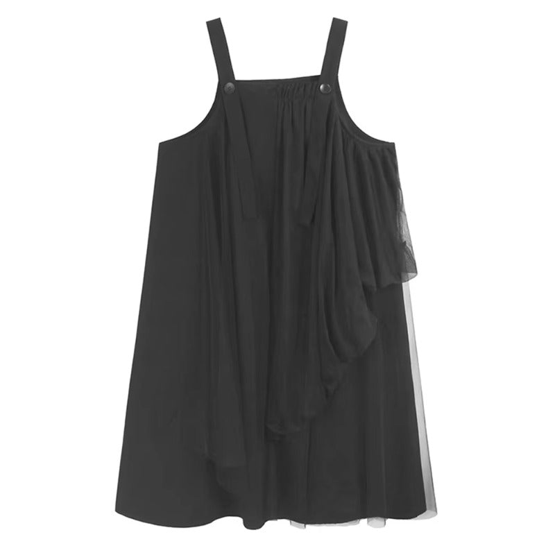 XITAO Asymmetrical Gauze Patchwork Dress Sleeveless Square Collar Solid Color Slimming All-match Summer Woman Dress ZMY1307