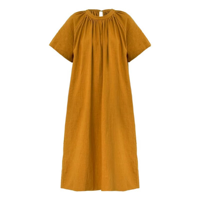 XITAO Back Hollow Out Loose Dress Solid Color Casual O-neck Temperament Short Sleeve Simple Slimming Summer Woman Dress ZMY1290