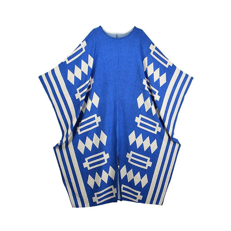 XITAO A-line Print O-neck Dress Bat Wing Sleeve Temperament Slimming Side Slit Print Personality Summer Female Dress GJ1190