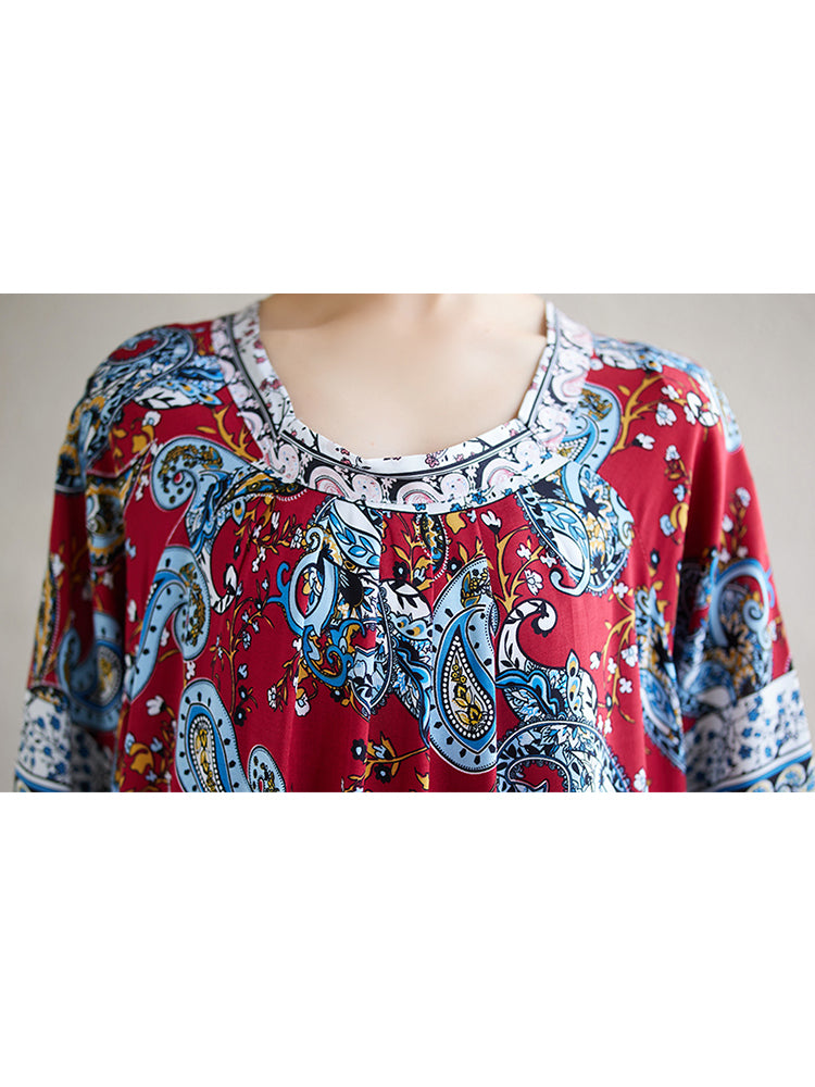XITAO Pleated Print O-neck Dress Loose Fitting A-line Half Sleeve Long Style Pullover Summer Women Dress ZMY1099