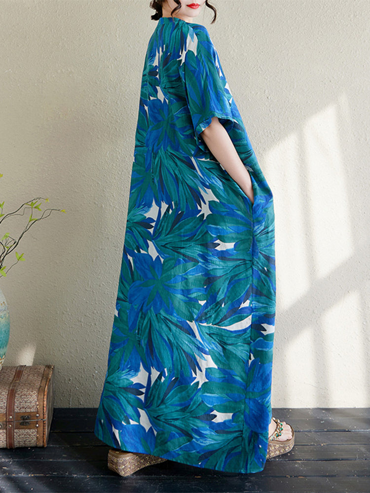 XITAO Print V-neck Dress Simple Casual Loose A-line Long Style Pullover Elegant Summer Female Dress ZMY1122