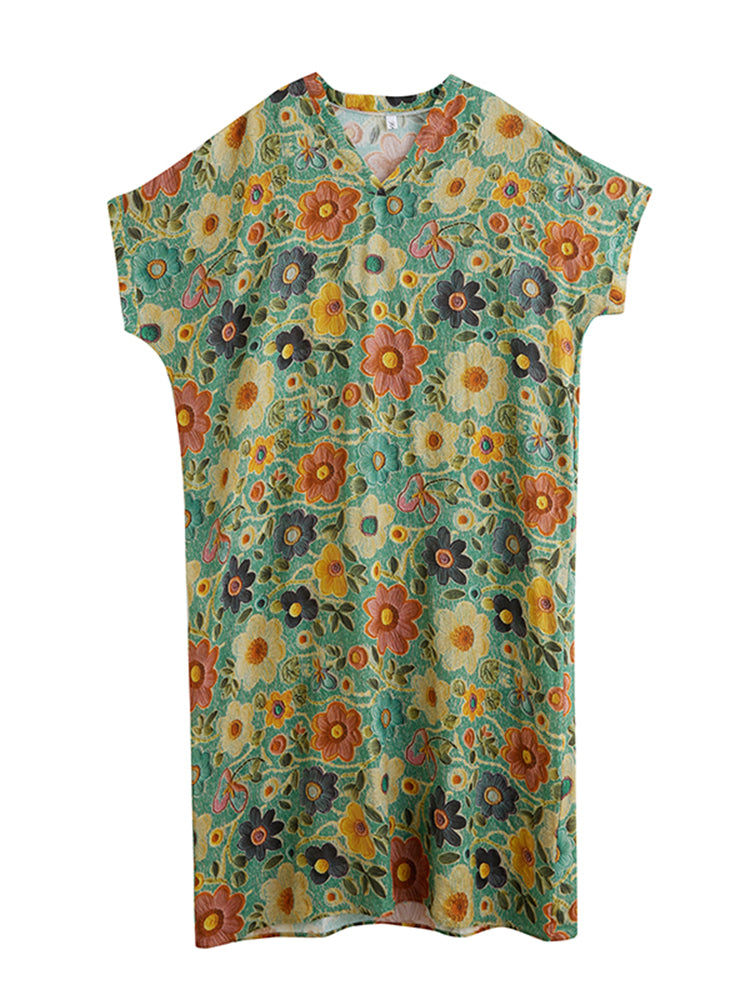 XITAO Print Casual V-neck Dress Loose Fitting A-line Slimming Half Sleeve Sweet Goddess Fan Summer Female Dress ZMY1109