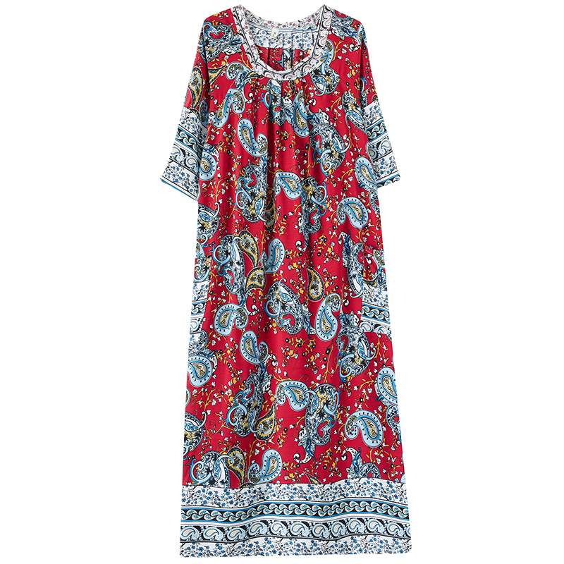 XITAO Pleated Print O-neck Dress Loose Fitting A-line Half Sleeve Long Style Pullover Summer Women Dress ZMY1099