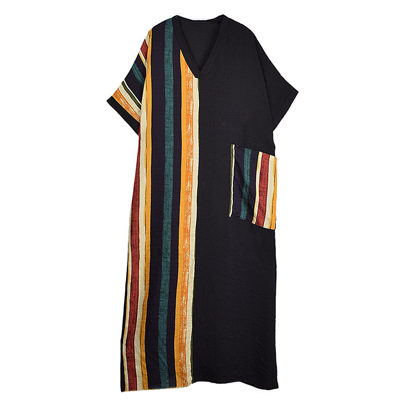 XITAO Stripe Patchwork Contrast Color Dress Print Pocket A-line Half Sleeve Slimming Women Loose Elegant Dress ZMY1030
