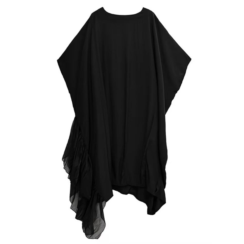 XITAO Loose Irregular O-neck Dress Fashion Mesh Patchwork Women Summer Simple Solid Color Elegant Temperament Dress HQQ2489