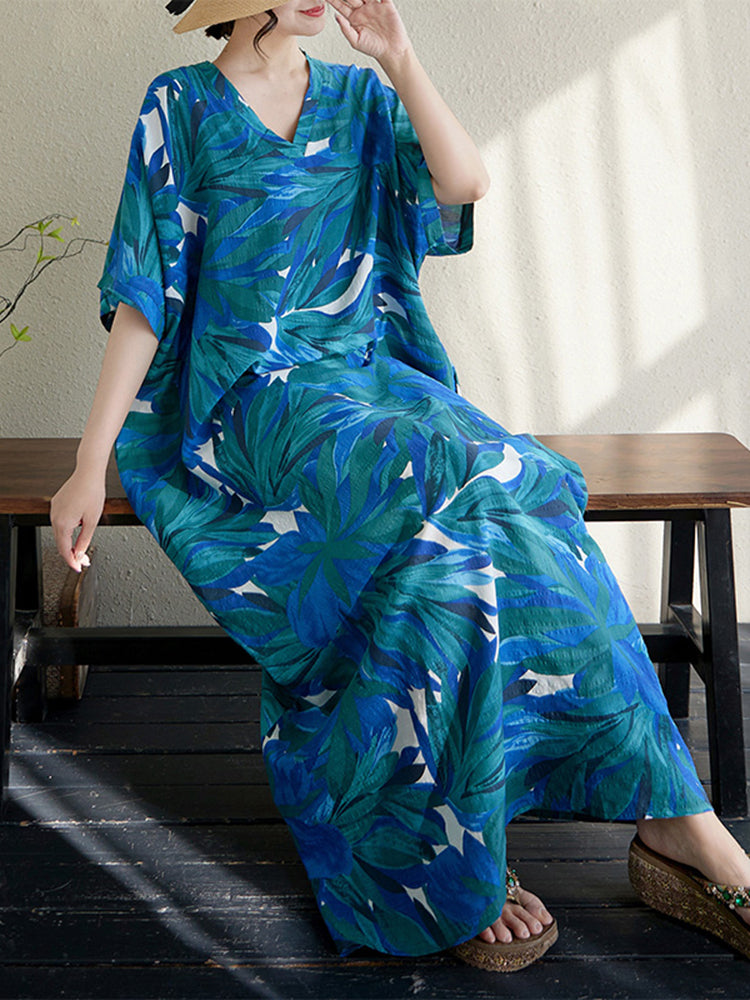 XITAO Print V-neck Dress Simple Casual Loose A-line Long Style Pullover Elegant Summer Female Dress ZMY1122