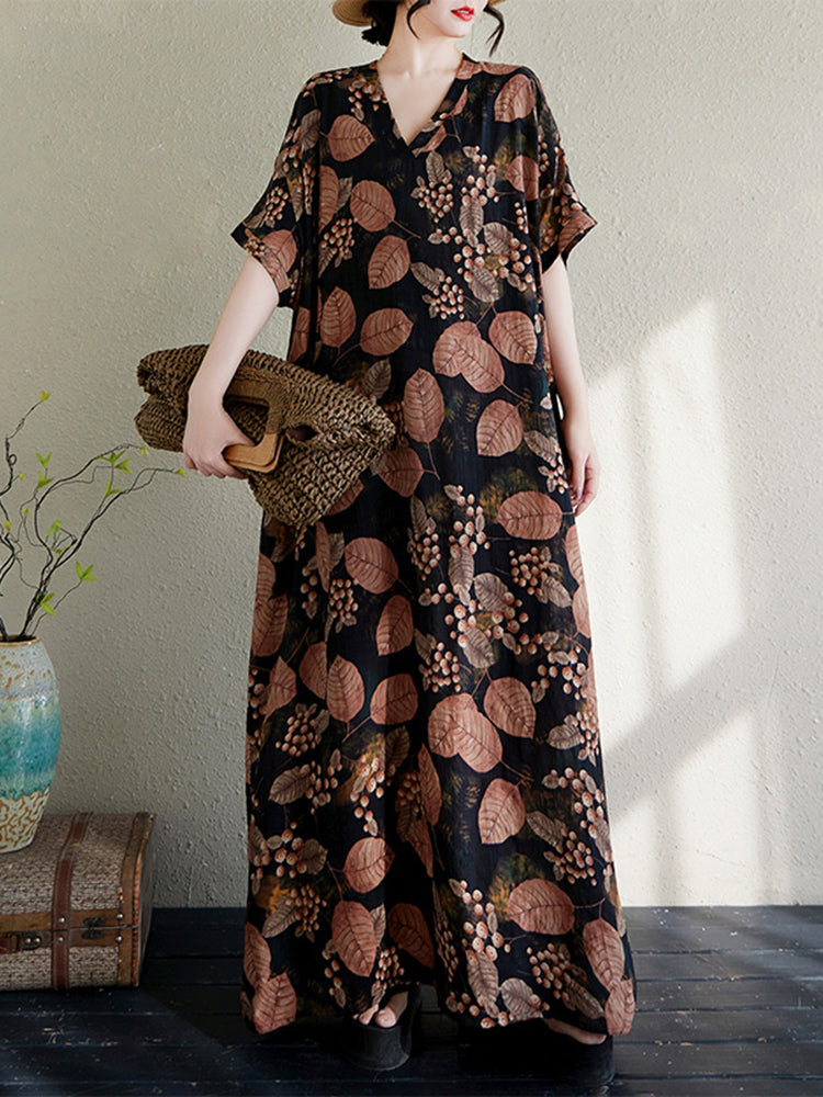 XITAO Short Sleeve Print Dress Pullover Comfortable All Match Elegant V-neck A-line Summer Women Dress ZMY1124