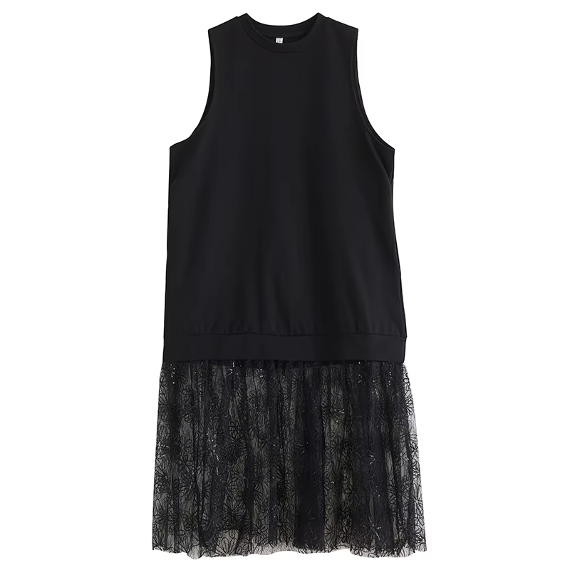 XITAO Patchwork Lace Sleeveless Dress Casual A-line Loose Fitting Fashion New Simple Personality Summer Women Dress HQQ2476