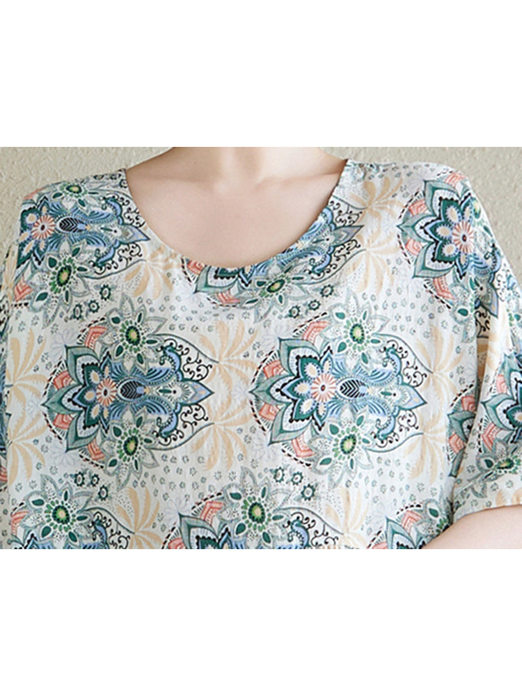 XITAO Print Flower O-neck Dress Casual Loose Fitting Slimming Short Sleeve A-line Long Style Summer Women Dress ZMY1131