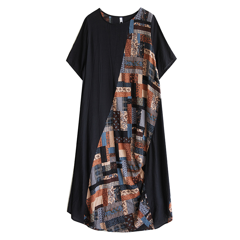 XITAO Asymmetrical Patchwork Dress O-neck Print A-line Half Sleeve Comfortable Pullover Summer Women Dress ZMY1130
