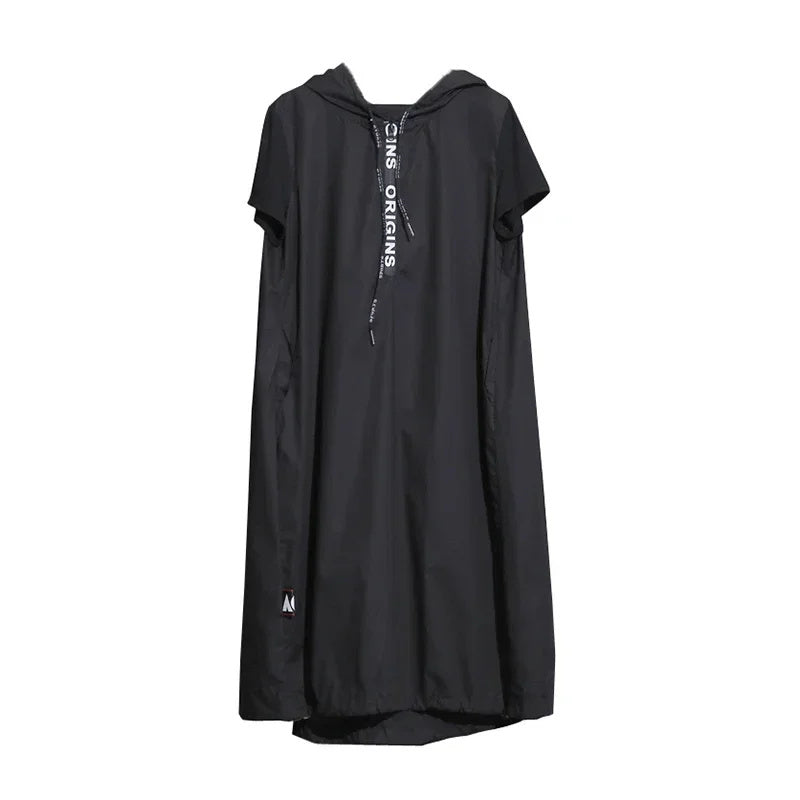 XITAO Hoodie Black Midi Dress 2019 Women Short Sleeve Elegant Womens Clothing Pullover A Line Party Dress New KY428