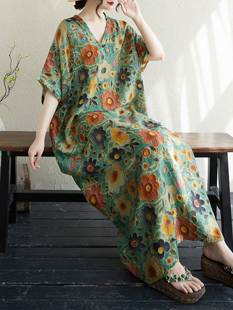 XITAO Print Casual V-neck Dress Loose Fitting A-line Slimming Half Sleeve Sweet Goddess Fan Summer Female Dress ZMY1109