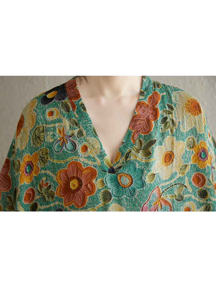 XITAO Print Casual V-neck Dress Loose Fitting A-line Slimming Half Sleeve Sweet Goddess Fan Summer Female Dress ZMY1109