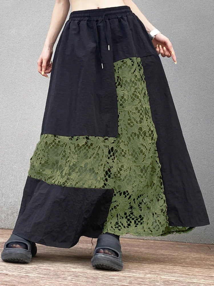 XITAO Contrast Color Lace Patchwork Skirt Loose Fashion Casual Women Summer New All-match A-line Skirt Street Trendy WLD20250
