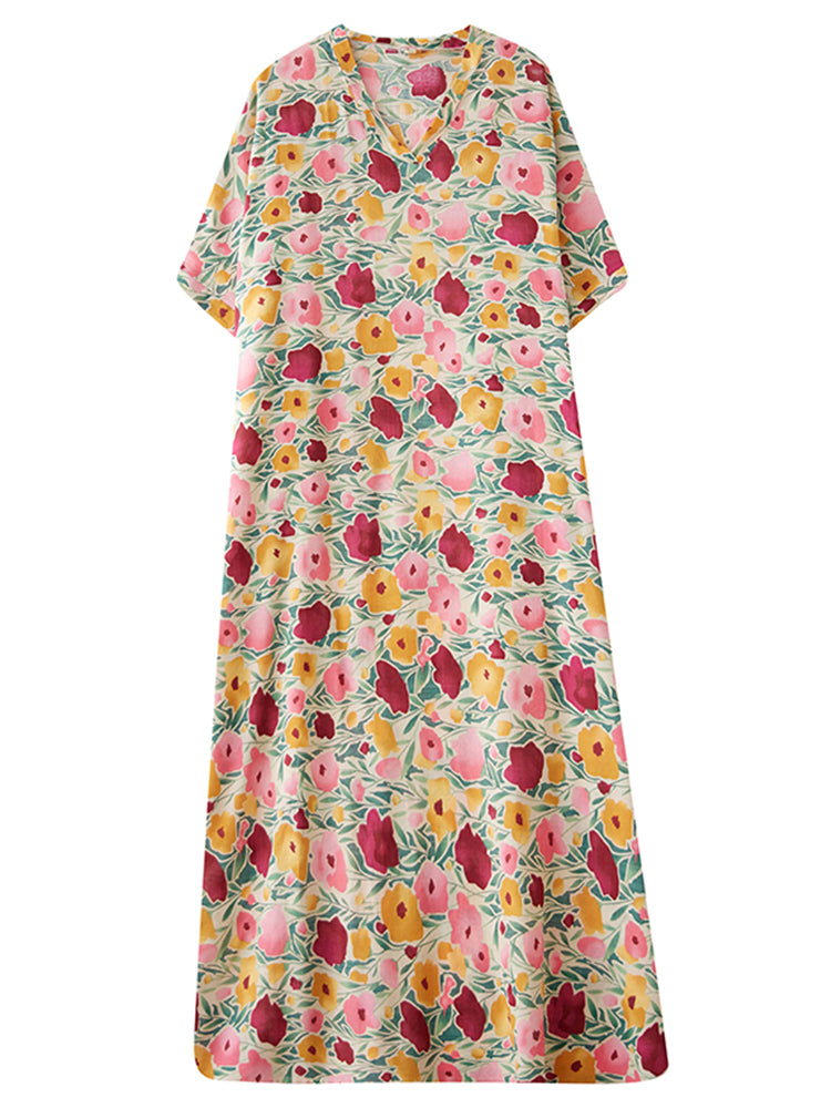 XITAO Print Flower Half Sleeve V-neck Dress Casual Personality Slimming A-line Elegant Sweet Summer Women Dress ZMY1007