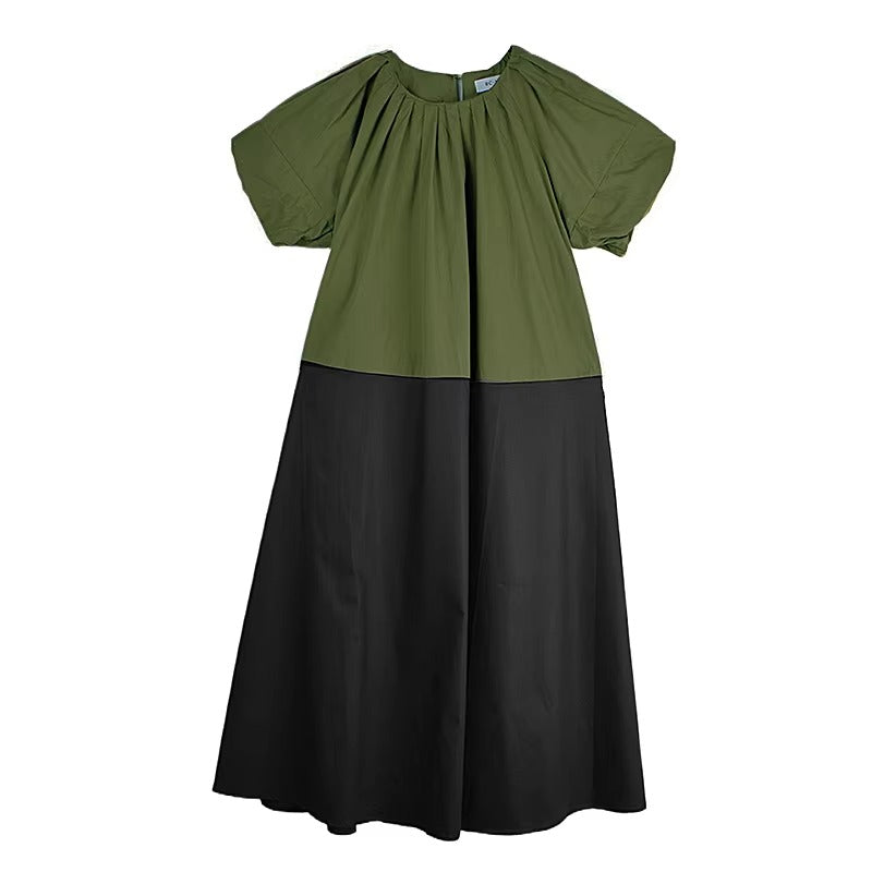 XITAO Patchwork Contrast Color Dress O-neck Loose Casual Short Sleeve Simple Slimming Personality Summer Woman Dress HQQ2491