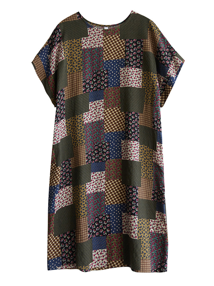 XITAO Geometric Print O-neck Dress Loose Fitting A-line Casual Personality Short Sleeve Summer Female Dress ZMY1129