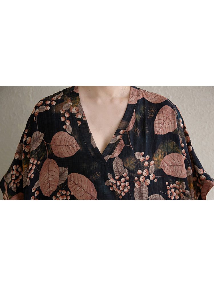 XITAO Short Sleeve Print Dress Pullover Comfortable All Match Elegant V-neck A-line Summer Women Dress ZMY1124