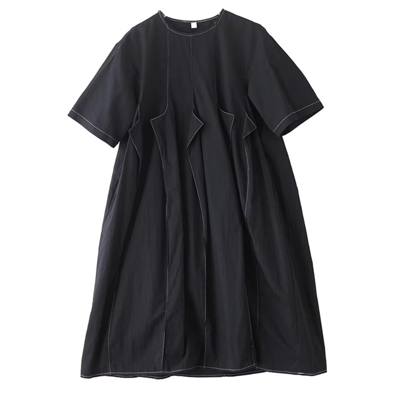 XITAO Asymmetrical Patchwork O-neck Dress Solid Color Short Sleeve Casual Slimming Pullover Simple Summer Woman Dress ZMY1358
