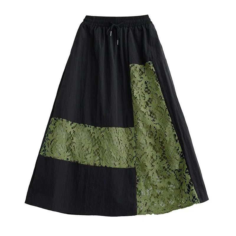 XITAO Contrast Color Lace Patchwork Skirt Loose Fashion Casual Women Summer New All-match A-line Skirt Street Trendy WLD20250
