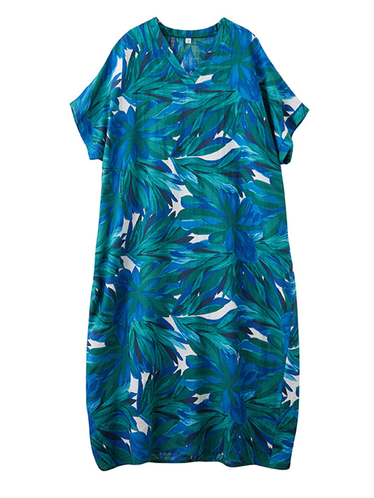 XITAO Print V-neck Dress Simple Casual Loose A-line Long Style Pullover Elegant Summer Female Dress ZMY1122