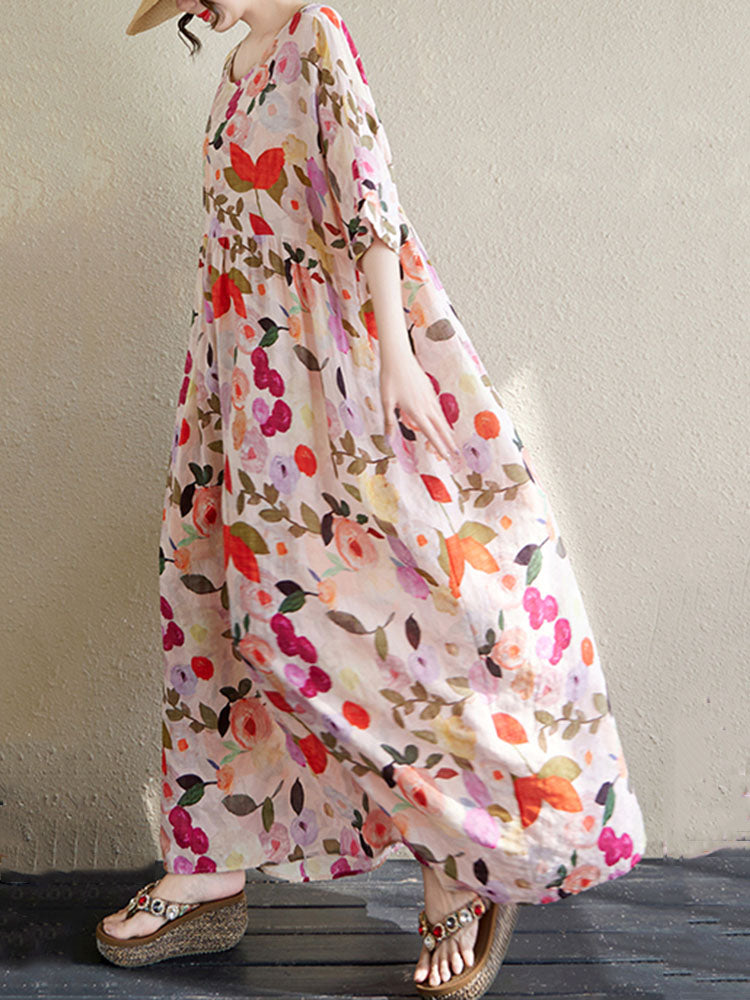 XITAO Floral Print Half Sleeve Dress Casual Loose Fitting A-line Pullover Simple Elegant Summer Female Dress ZMY1132
