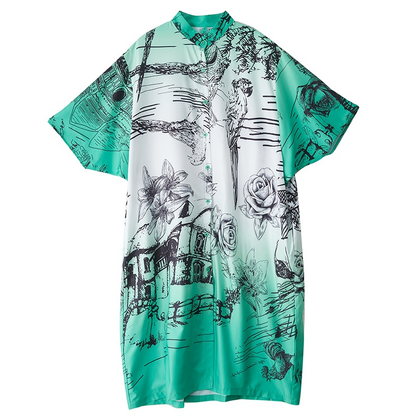XITAO Chinese Style Printing Short Sleeve Dress Vintage Fashion Female New Summer Single Breasted A-line Shirt Dress DMJ4080