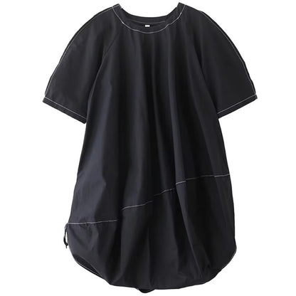 XITAO Irregular O-neck Dress Casual Solid Color Loose Fitting A-line All Match Elegant Personality Summer Female Dress ZMY1370