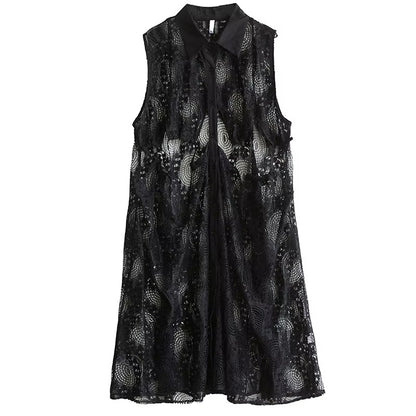 XITAO Patchwork Pocket Hollow Out Mesh Dress Casual Loose Fitting A-line Sleeveless Sweet New Arrival Summer Women Dress GYX1648