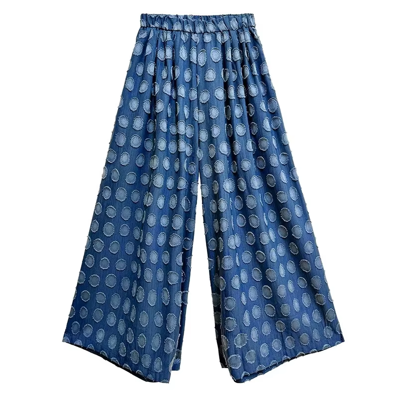 XITAO Dot Patchwork Contrast Color Print Pants Elastic Waist Pocket Loose Casual Match Personality Slimming Women Pants HQQ2515