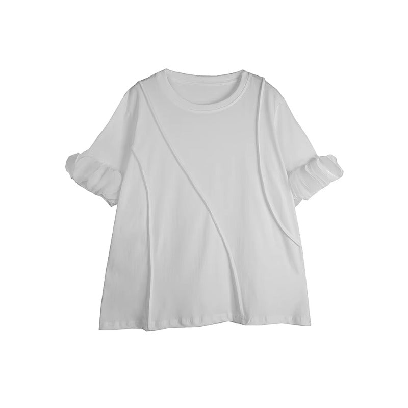 XITAO Solid Color Petal Sleeves T-shirts Irregular Loose Casual O-neck New Arrival Personality Slimming Summer Woman T-shirts ZMY1383