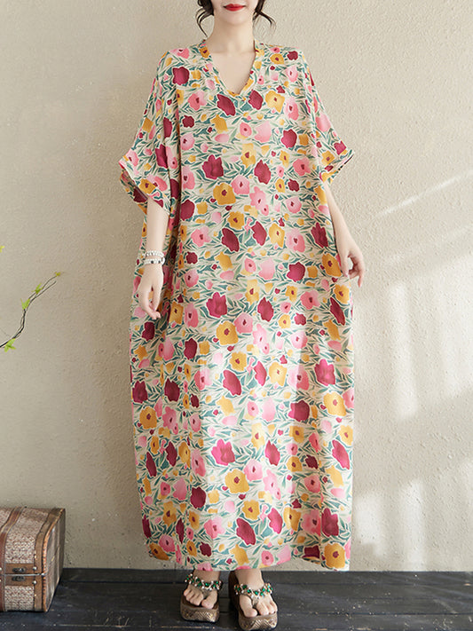 XITAO Print Flower Half Sleeve V-neck Dress Casual Personality Slimming A-line Elegant Sweet Summer Women Dress ZMY1007