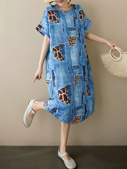 XITAO Print O-neck Short Sleeve Dress A-line Pullover Casual Loose Fitting Comfortable Summer Female Dress ZMY1120