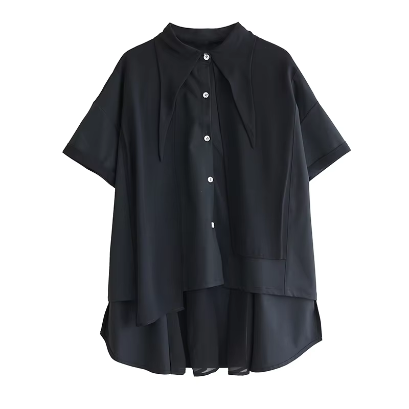 XITAO Irregular Single Breasted Shirt Casual Turn-down Collar Short Sleeve New Slimming Ribbon Summer Women Blouse ZMY1058