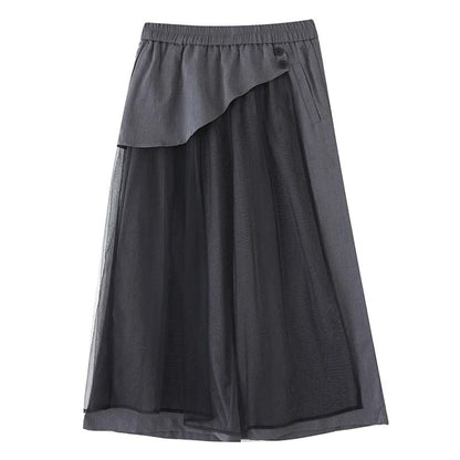 XITAO Mesh Casual Wide Legs Pant Loose Fitting Slim Elastic Waist Slim Patchwork Solid Color Fashion Spring Female Pant ZMY1342