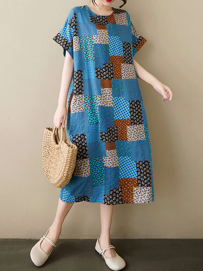 XITAO Irregular Print O-neck Dress Casual Short Sleeve Mid-calf Loose A-line Pullover Slimming Women Dress ZMY1128