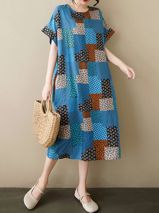 XITAO Irregular Print O-neck Dress Casual Short Sleeve Mid-calf Loose A-line Pullover Slimming Women Dress ZMY1128
