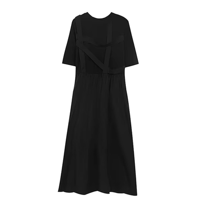 XITAO Bandage O-neck Pleated Dress Short Sleeve Casual Loose Fitting Simple Pullover Slimming A-line Summer Women Dress ZMY1206