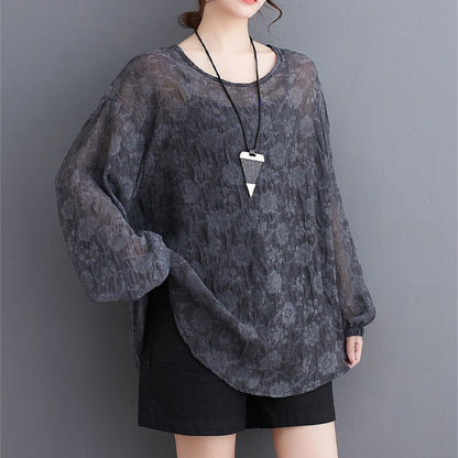 XITAO Jacquard O-neck T-shirt Casual Loose Fitting Full Sleeve Slimming Comfortable Pullover Solid Color Women T-shirt ZMY1127